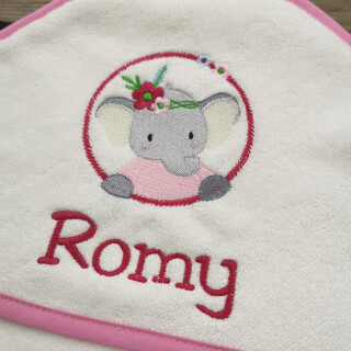Badetuch Elefant  mit Kapuze weiss/rosa Biese 75x75cm incl. Name