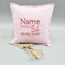 Geburtskissen Leinen rosa Stick pink-rosa-weiss 40x40 cm