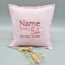 Geburtskissen Leinen rosa Stick pink-rosa-weiss 40x40 cm