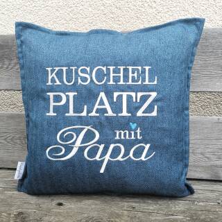 Kissen blau 40x40cm mit Stick Kuschelplatz mit Papa
